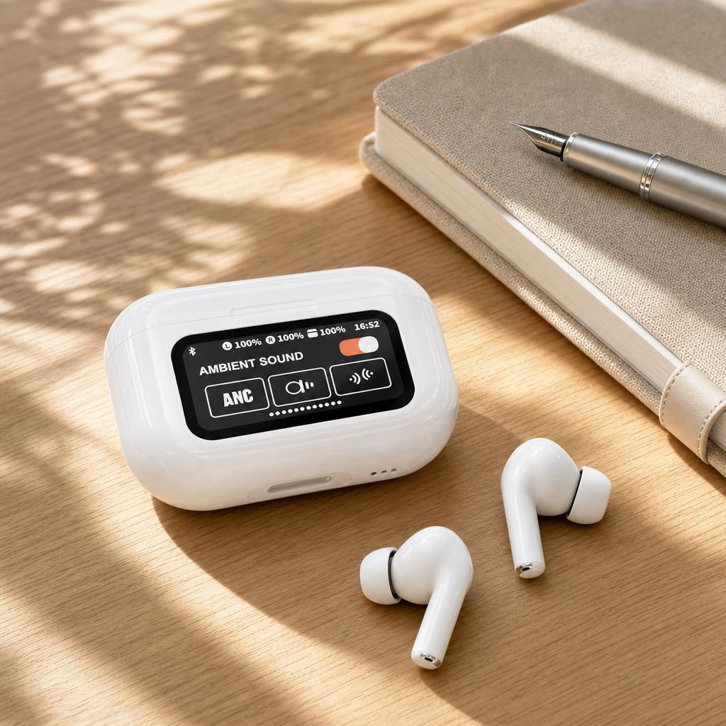 スマートカラーディスプレイ タッチコントロール ノイズキャンセリング Bluetoothイヤホン