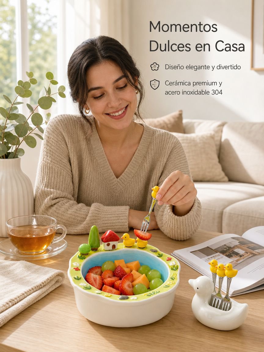 Juego de platos y tenedores de cerámica estilo crema