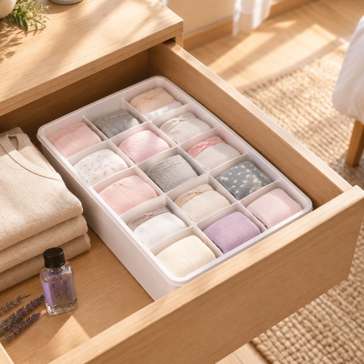 Caja organizadora con divisiones para ropa interior