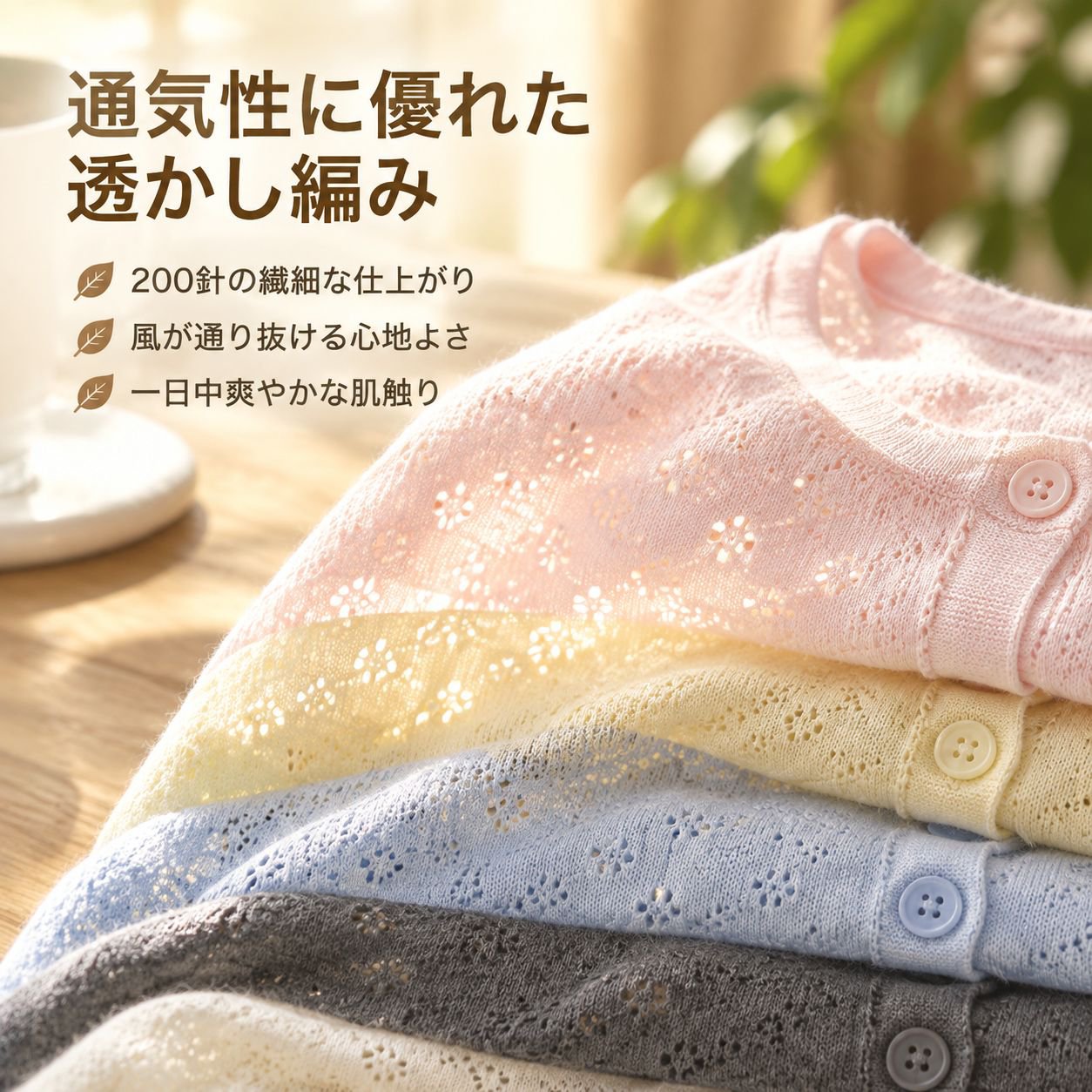 女性用 軽量ソフトフィット長袖ニットカーディガン