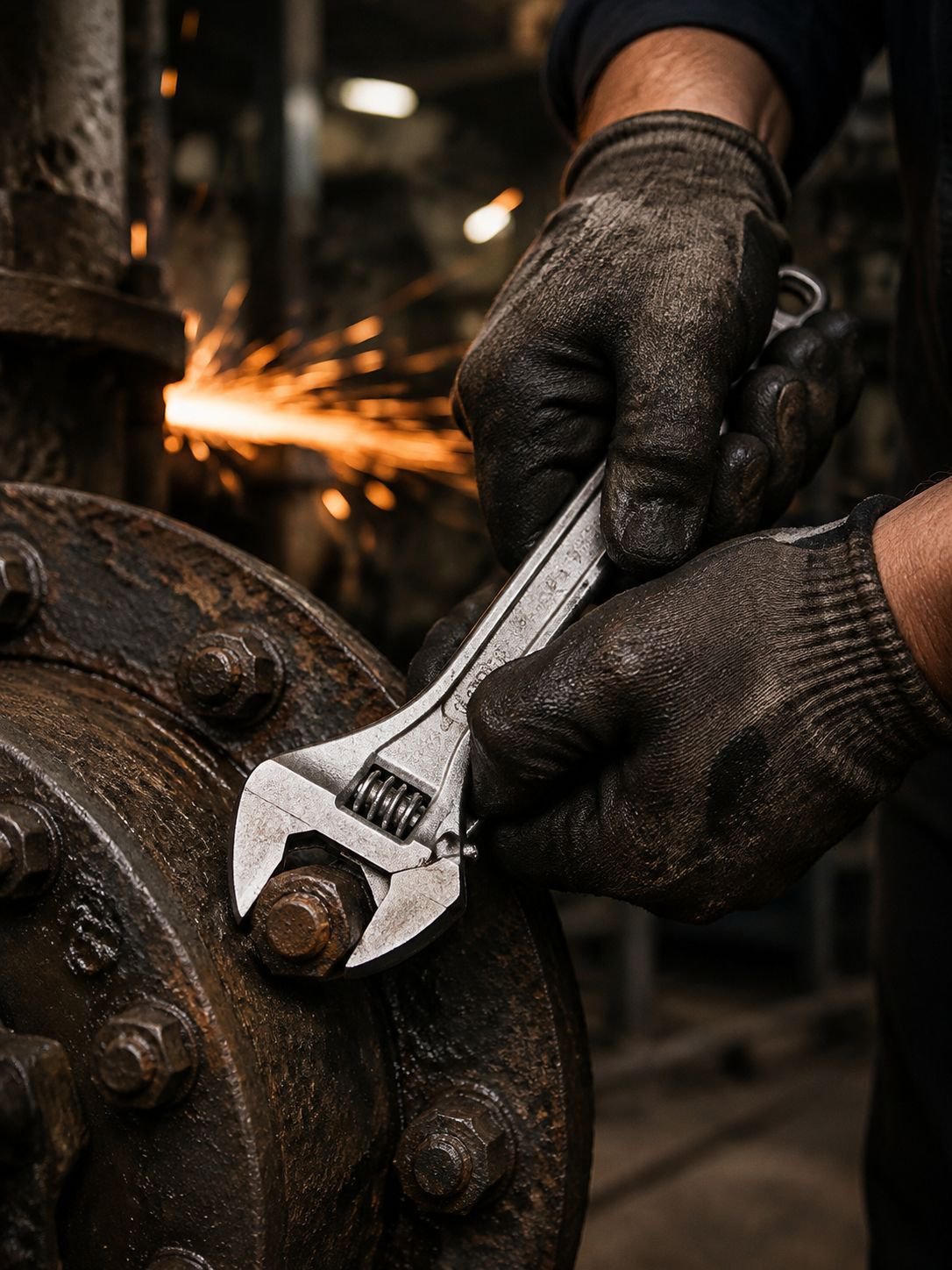 Durable industrial multifunctional wrench in hand