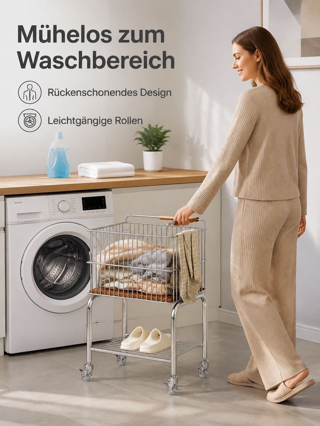 Edelstahl Doppelschicht Wäschekorb Aufbewahrungswagen bewegliches Regal