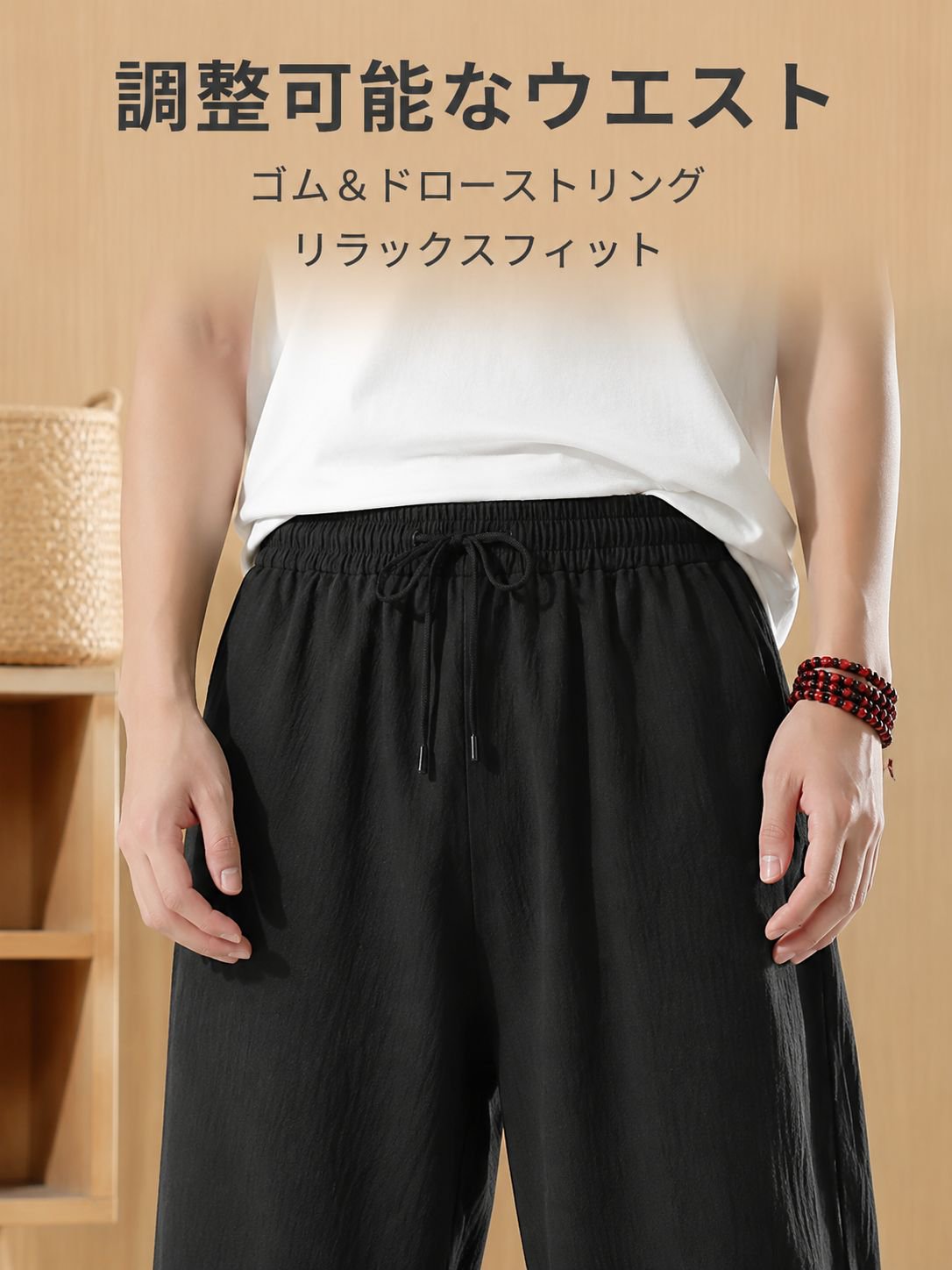 新作メンズカジュアルルーズフィット薄手パンツ、ハーレムパンツ、ランタンスタイル、ビーチカプリパンツ