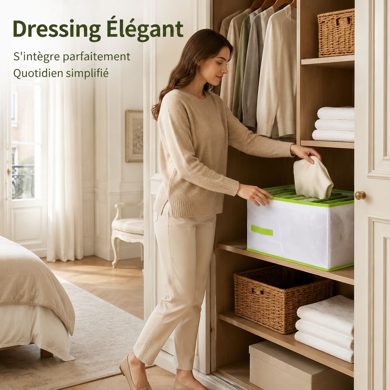 Boîte de rangement pliable et compartimentée en polypropylène pour pantalons et vêtements