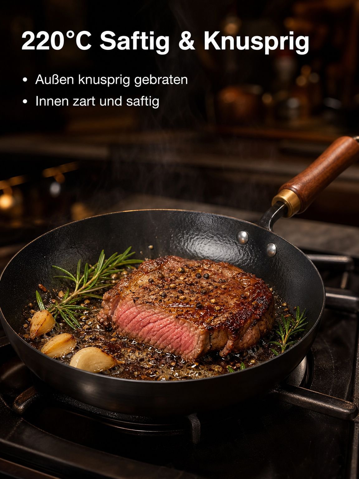 Steak braten in unbeschichteter Pfanne