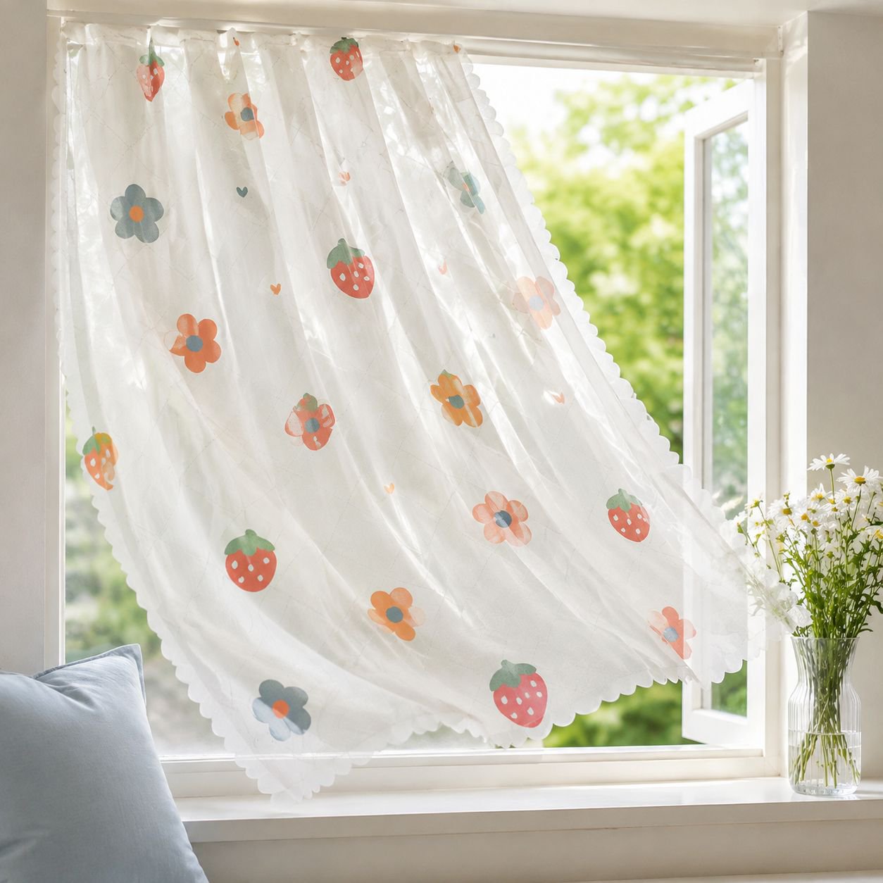 Breathable Windproof Tulle Curtain No Drilling Velcro Cute Curtain