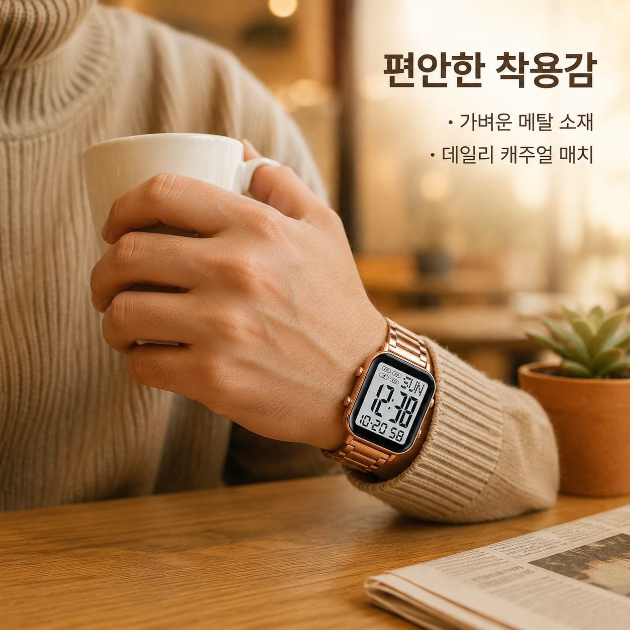 남성용 사각 전자시계 (스틸 밴드)