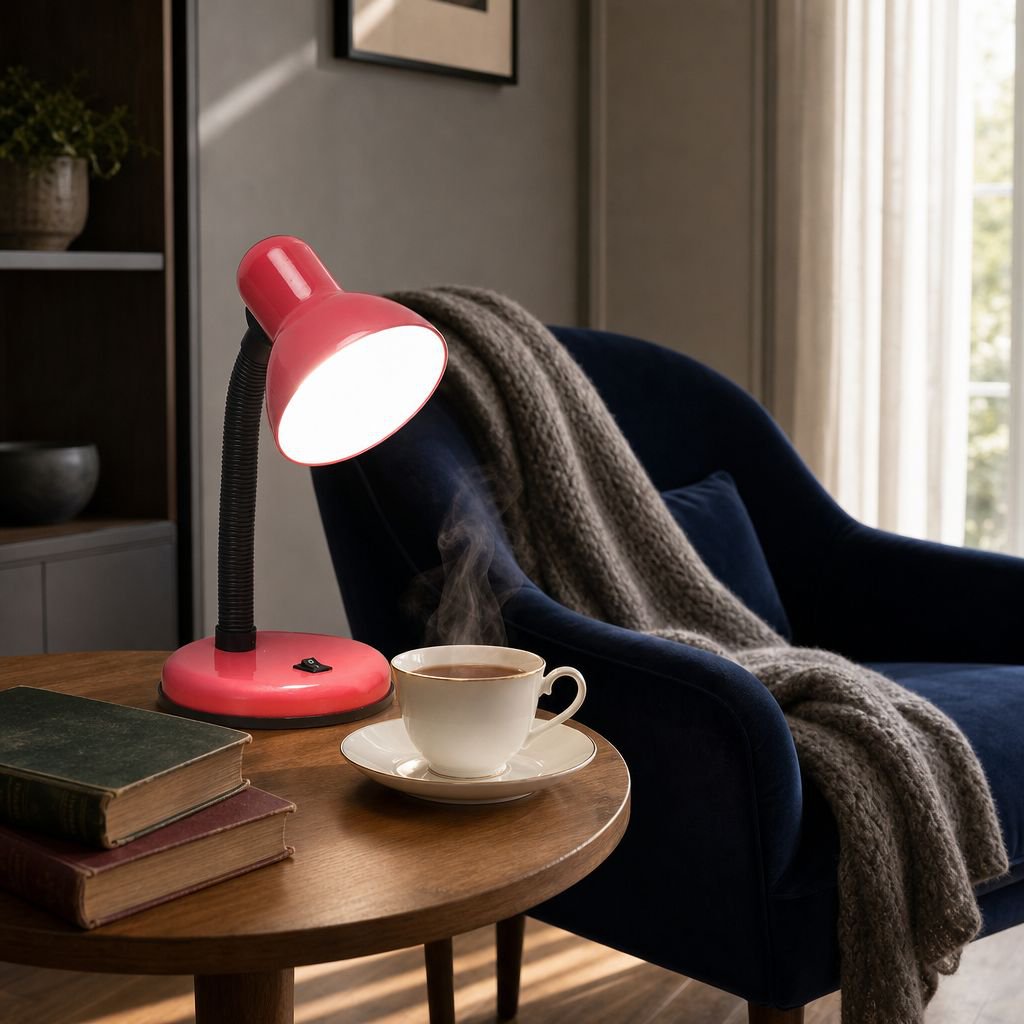 Energy-saving office desk lamp plugged in