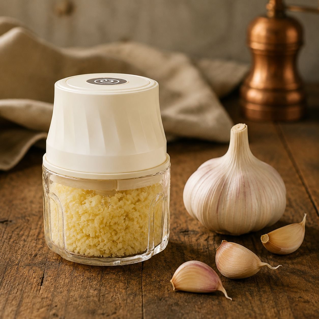 Electric garlic beater with detachable bowl