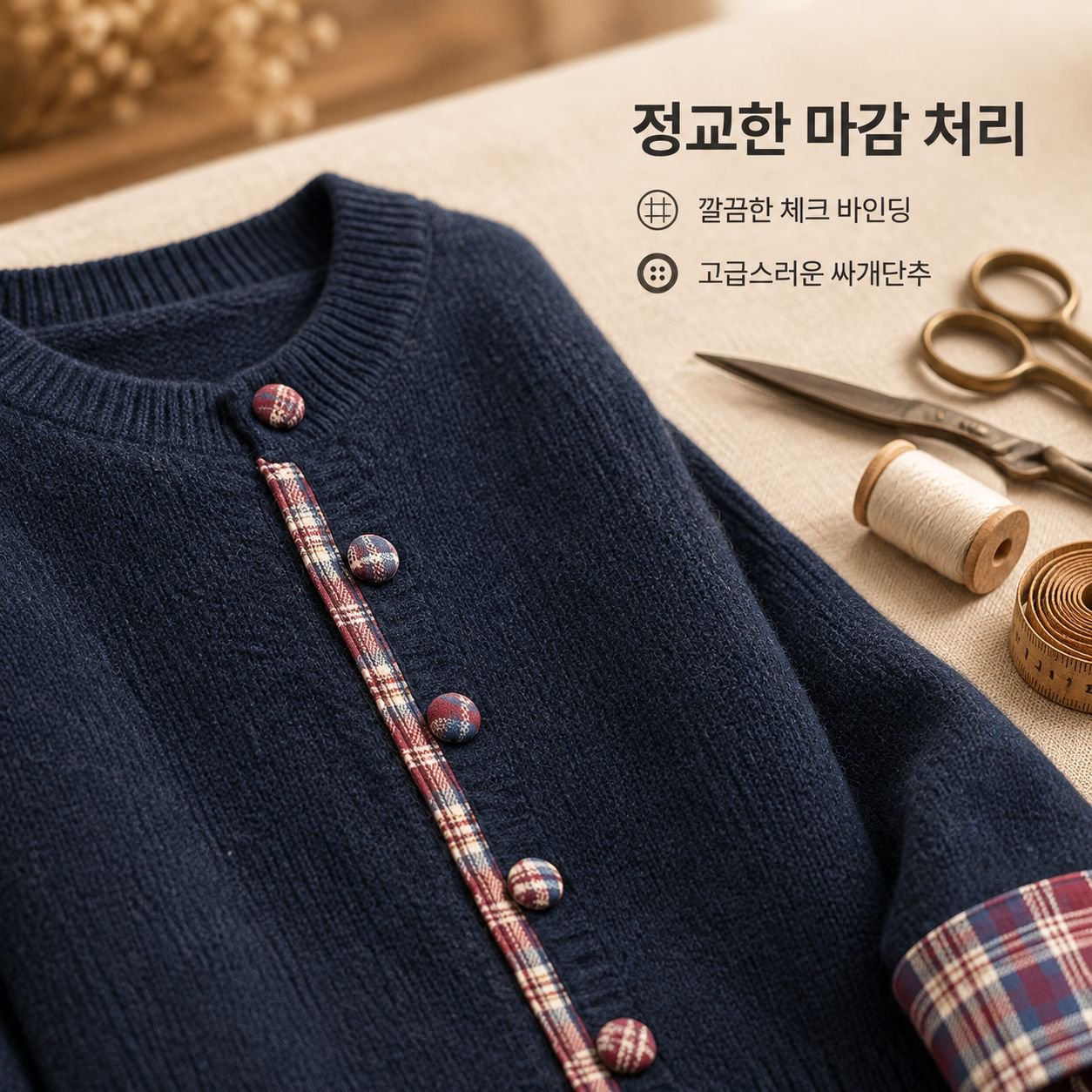 여성용 컬러블록 체크 니트 재킷 (가을/겨울)