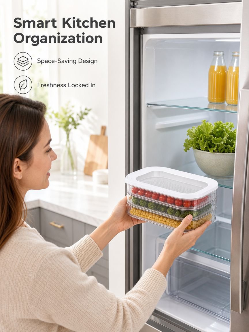Food Fresh-keeping Portion Box, Freezer Sealed Storage Box, Multi-layer Refrigerator Organizer