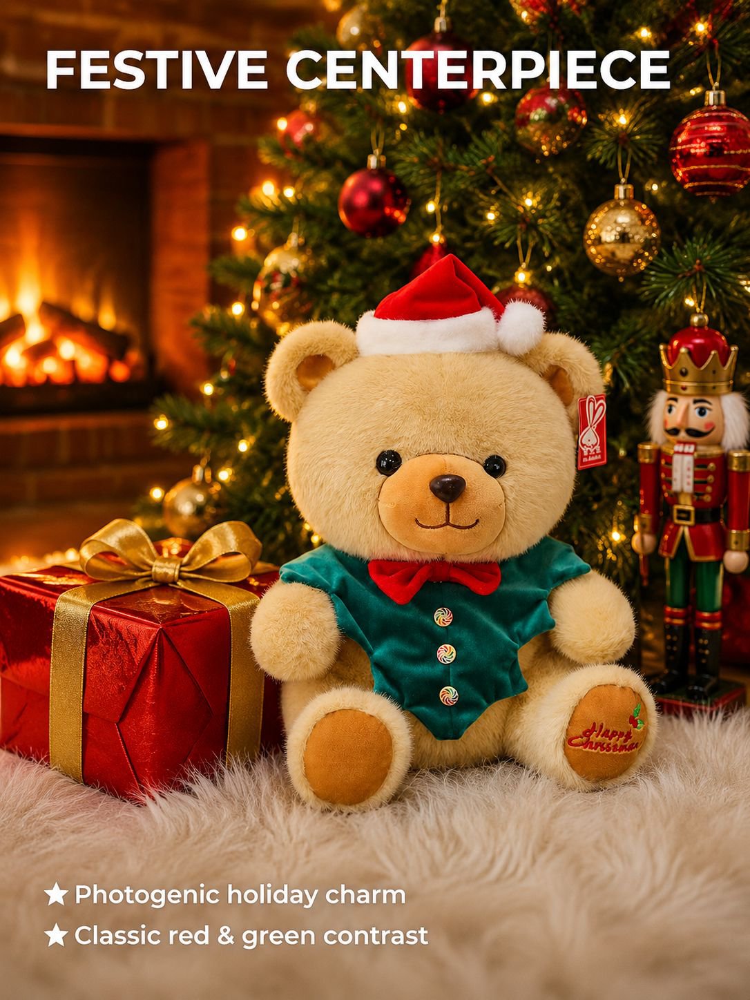 Cute Cartoon Christmas Bear Plush Toy, Soft and Adorable