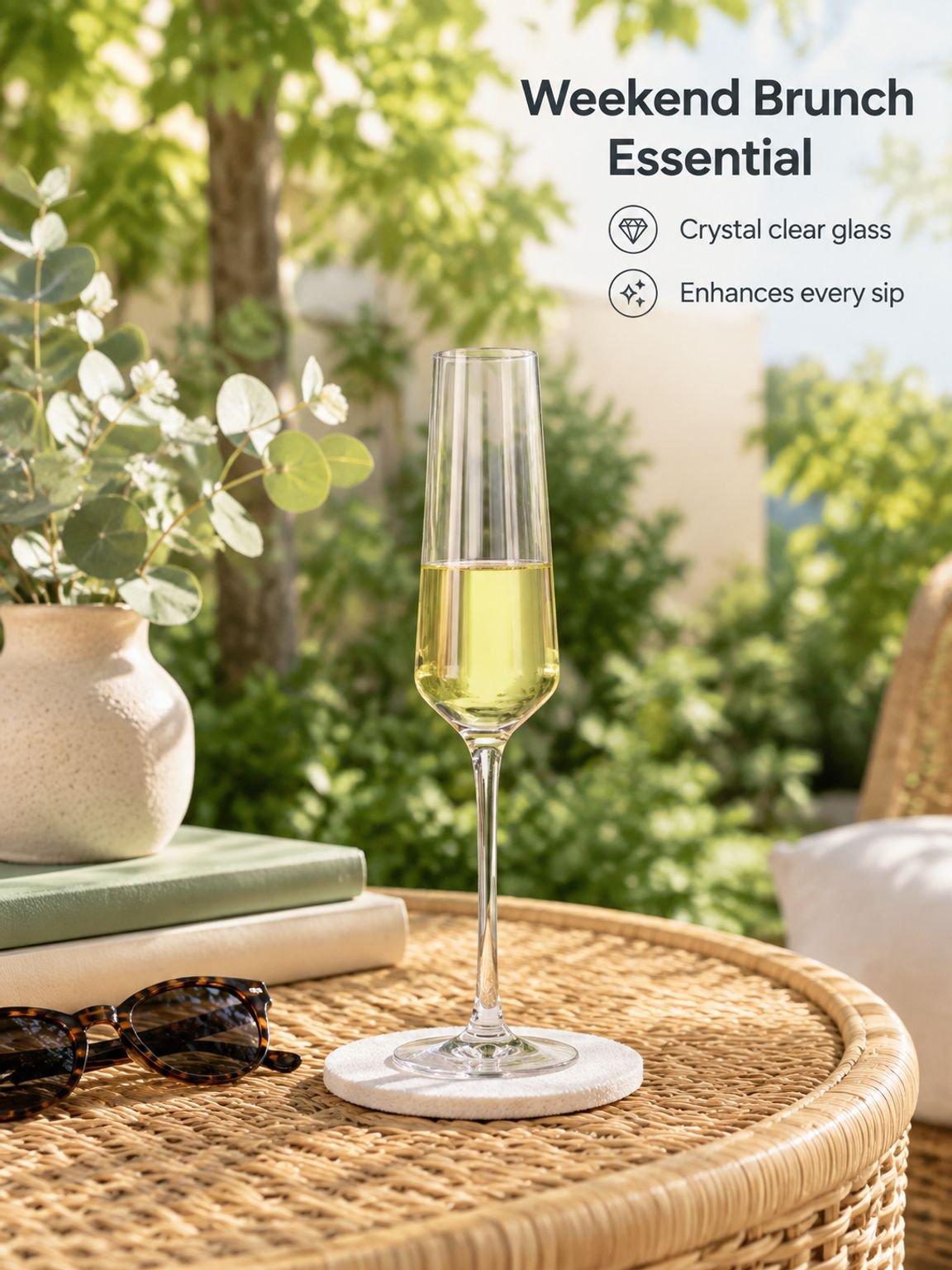 Crystal champagne glass with classic flute silhouette