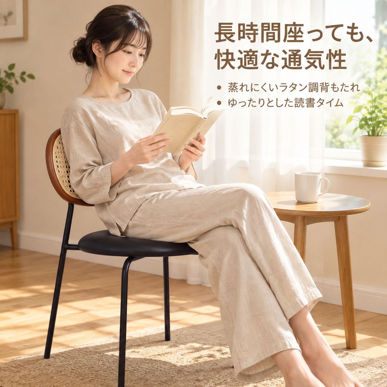 家庭用ラタン調背もたれ付きダイニングチェア