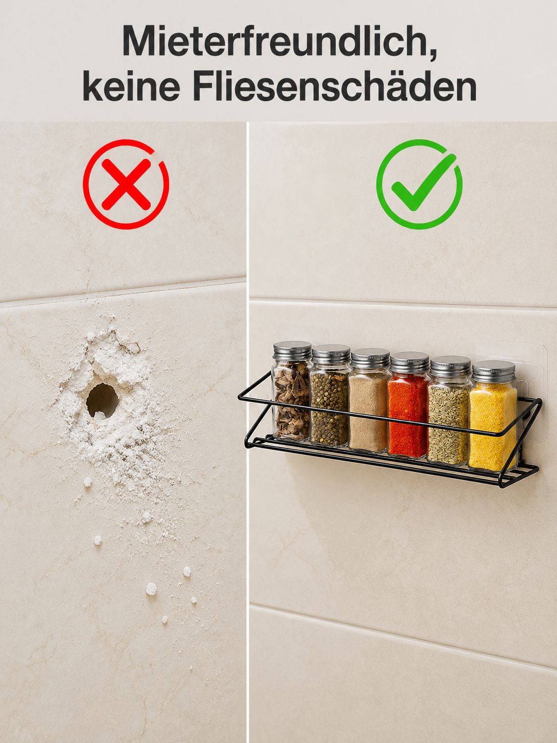 Einfach zu montierendes Küchengewürzregal ohne Werkzeug