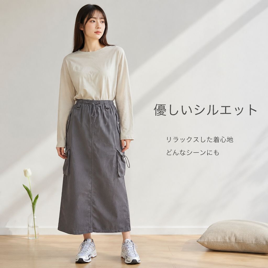 夏新作ハイウエストゆったりAラインブラックワークロングスカート