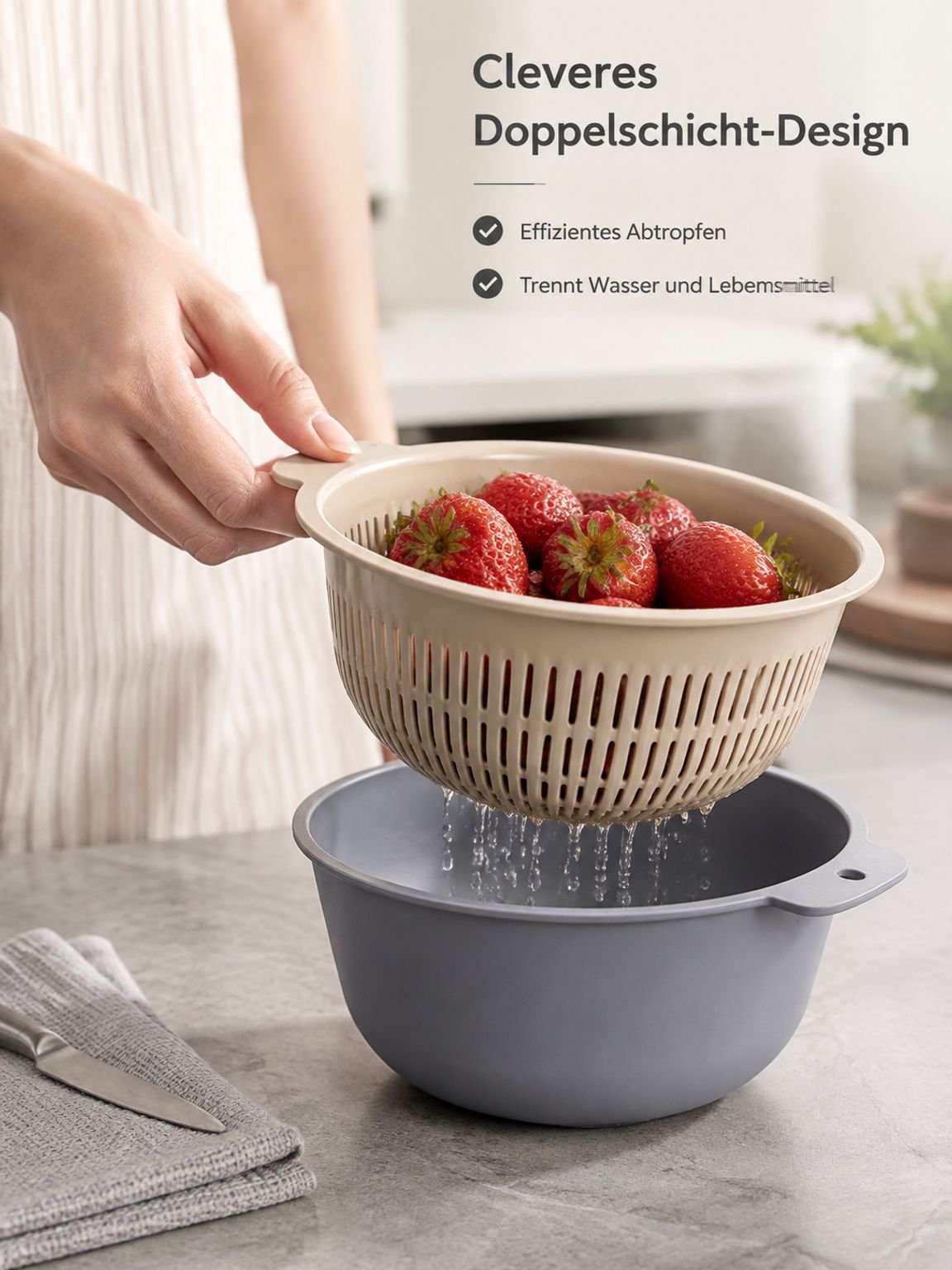 Doppeltes Abtropfkorb-Set, 6-teiliges Küchen-Set für Obst und Gemüse