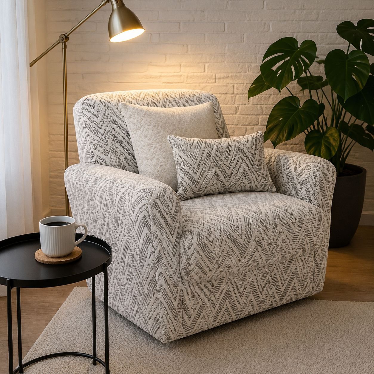 Easy to clean striped sofa cover being washed