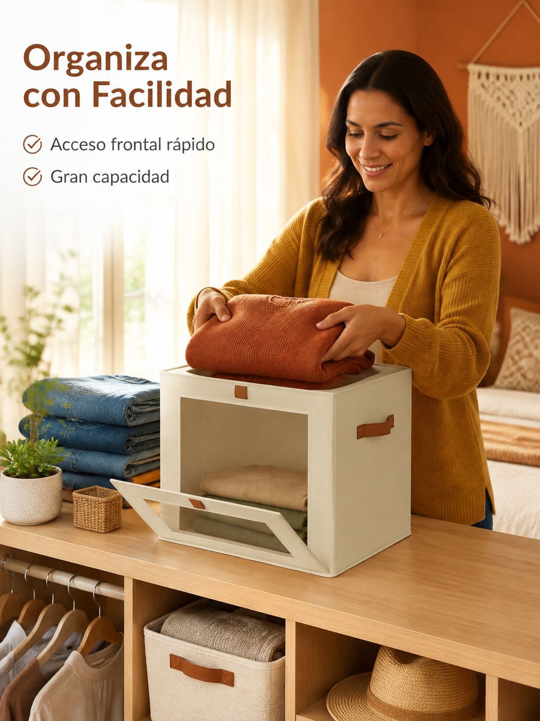 Caja de almacenamiento de tela plegable con apertura lateral