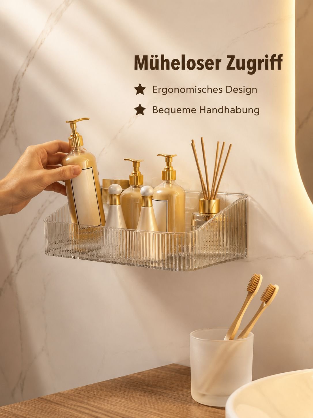 Transparente multifunktionale Badezimmer-Ablage mit Abfluss