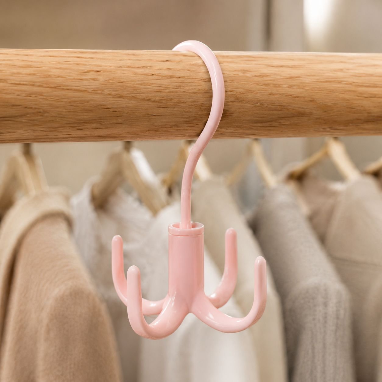 Rotating hook for hanging bags and accessories