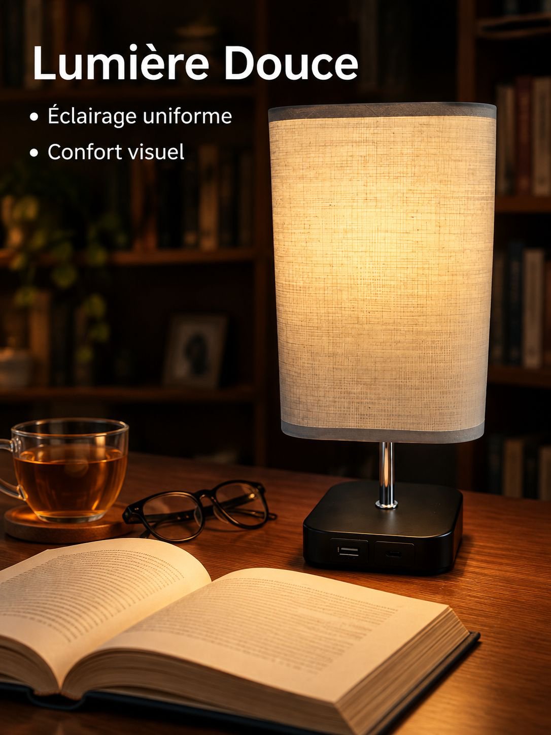 Lampe de bureau à double adaptateur et charge haute tension avec variateur à trois niveaux conçu sur