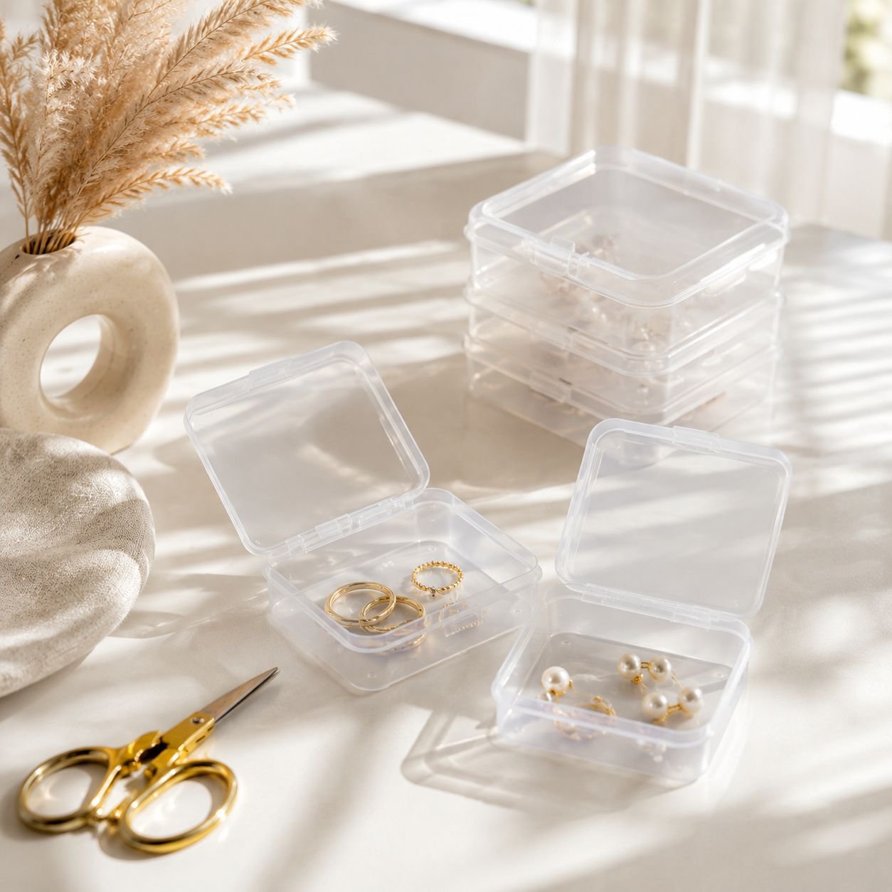 Stackable transparent plastic organizer box for crafts
