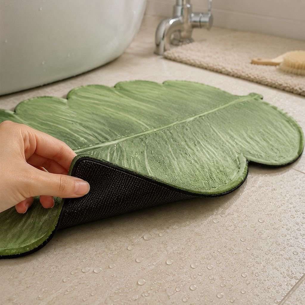 Leaf-Shaped Diatomaceous Earth Water-Absorbing Non-Slip Mat for Bathroom and Entryway
