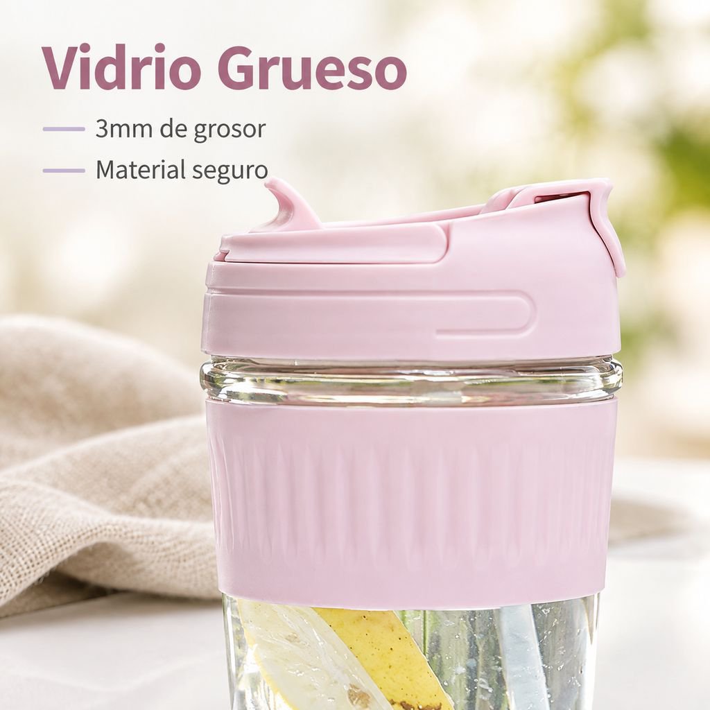 Vaso de Vidrio con Pajita Doble Bebida Gran Capacidad Hogar y Oficina