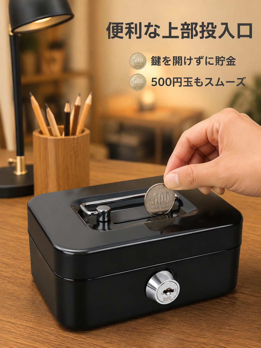 金属製小型鍵付き貯金箱 斬新なコイン収納ボックス ポータブル収納箱