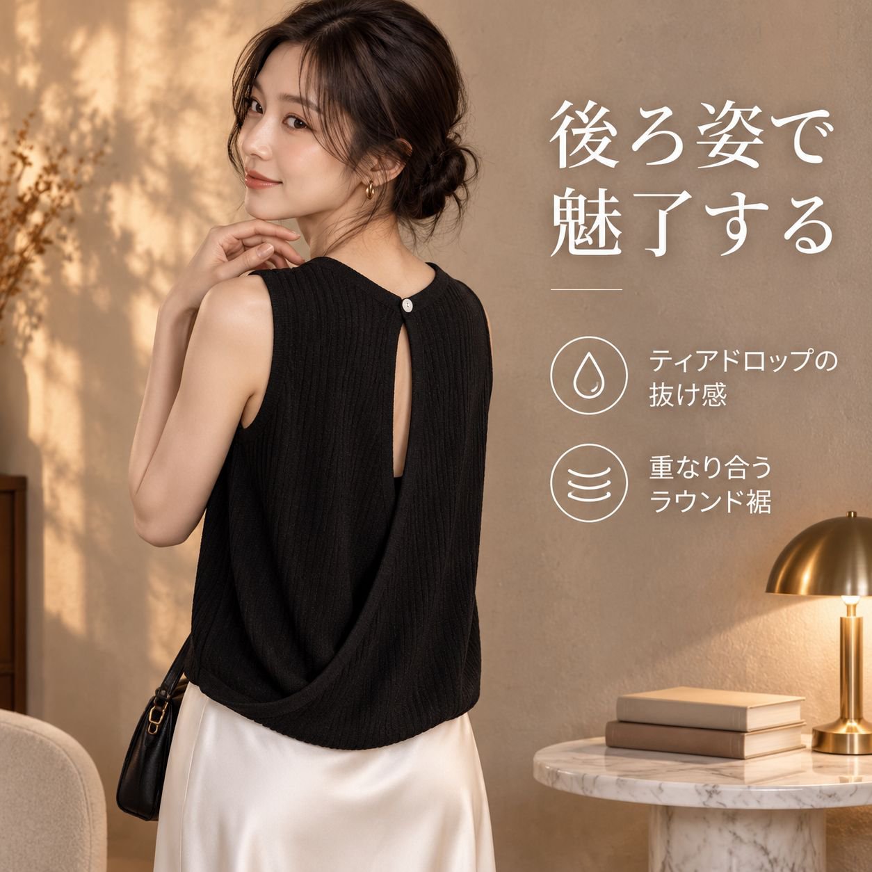 レディース アイスシルクニット バックレス ノースリーブ トップ