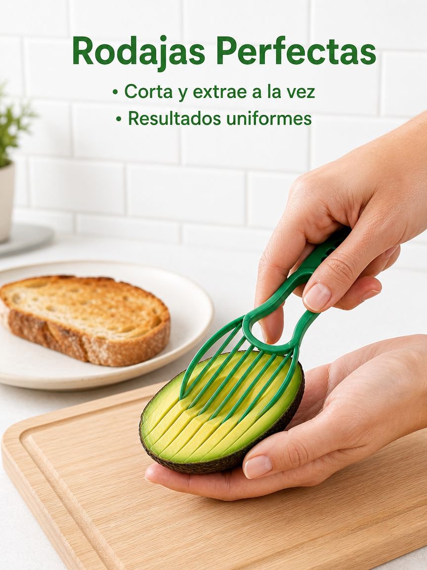 Utensilio 3 en 1 para pelar, cortar en rodajas y deshuesar aguacates