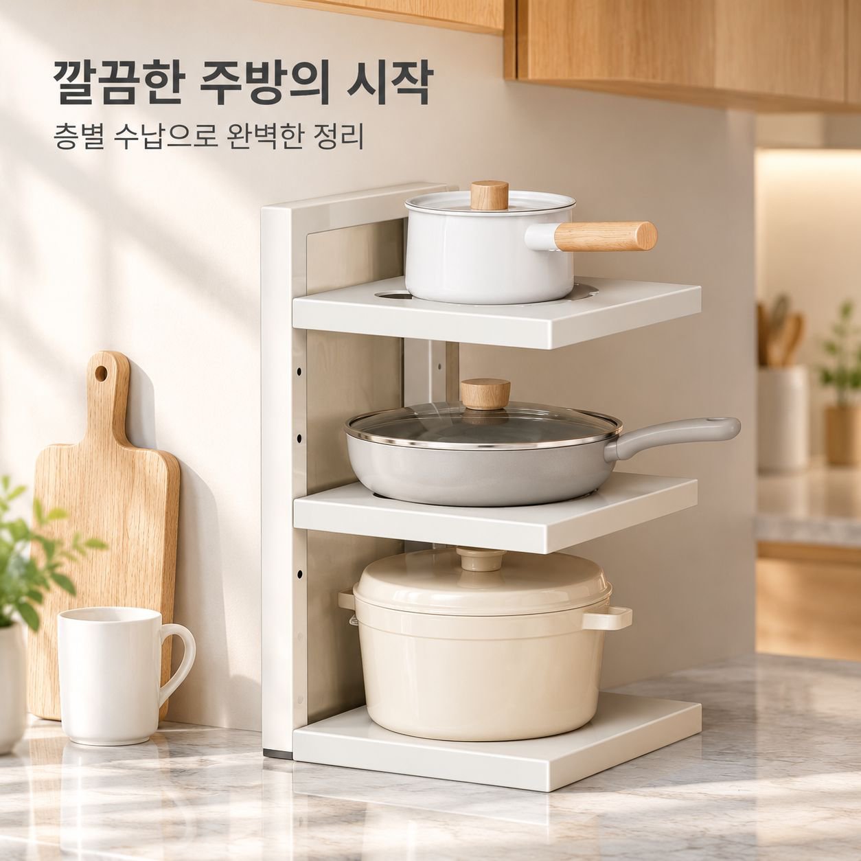 주방 다용도 다층 냄비 정리대 싱크대 하부장 스탠드 프라이팬 수납 선반