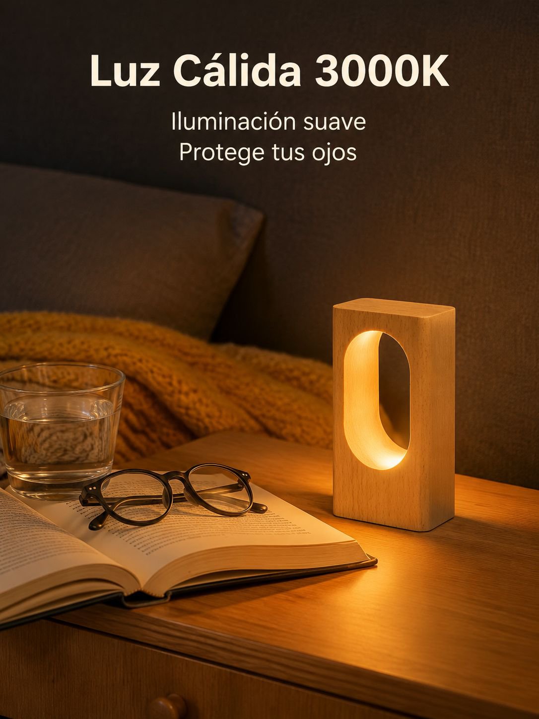 Lámpara nocturna de madera con sensor inteligente