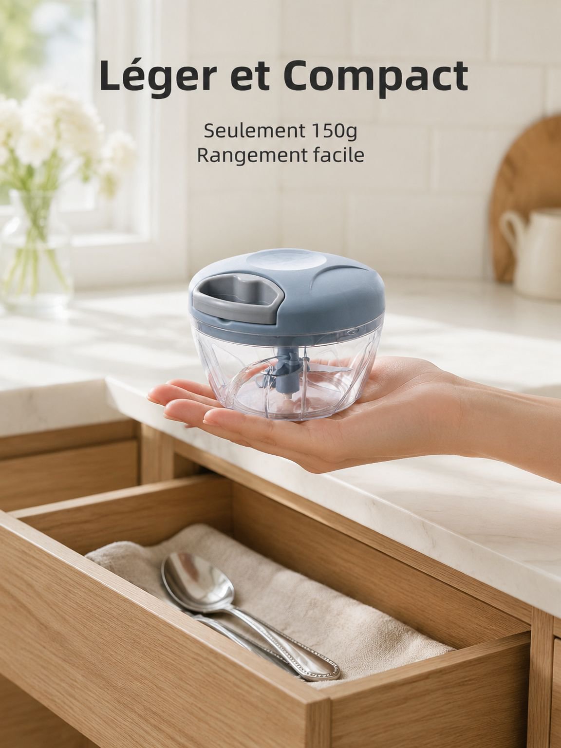 Hachoir à ail compact pour un usage quotidien en cuisine