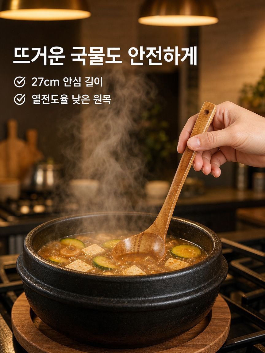 나무로 된 긴 손잡이 수프 스푼