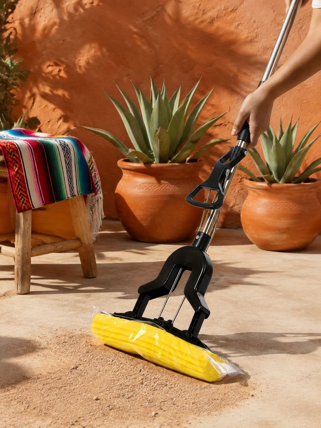 Mopa de esponja plegable con mango extensible de acero inoxidable para limpieza de suelos