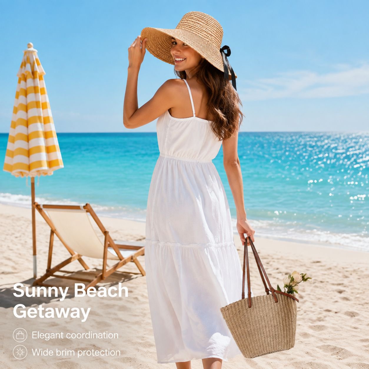 Summer Beach Fashion Straw Hat and Tote Bag Combo