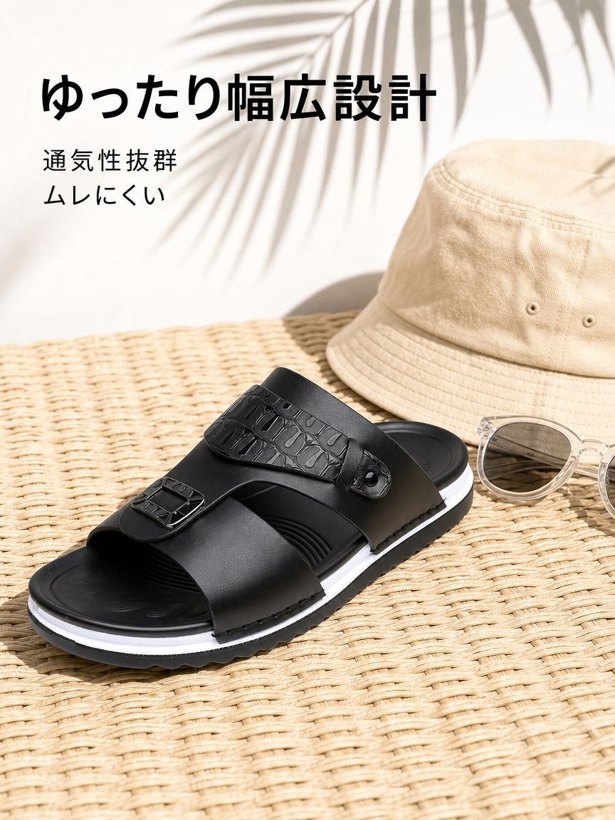 メンズ厚底パッチワークワイドサンダル