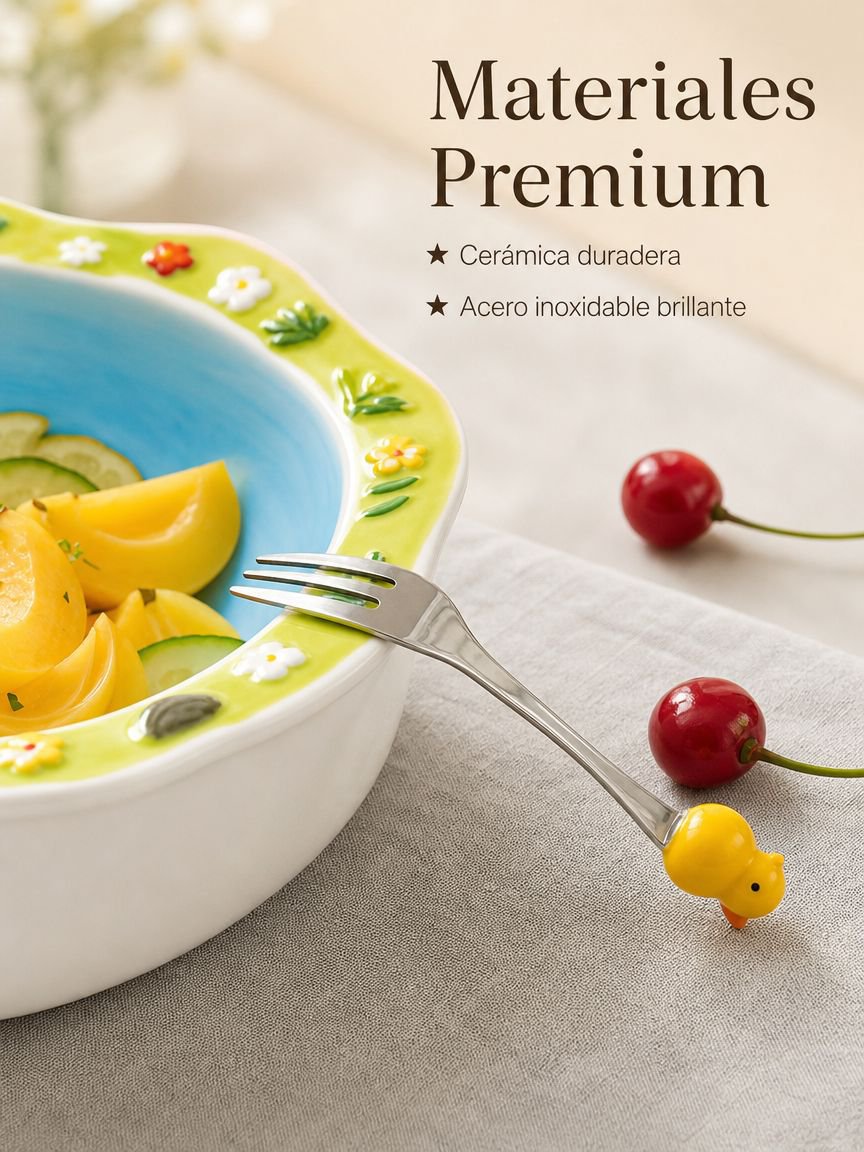 Juego de platos y tenedores de cerámica estilo crema