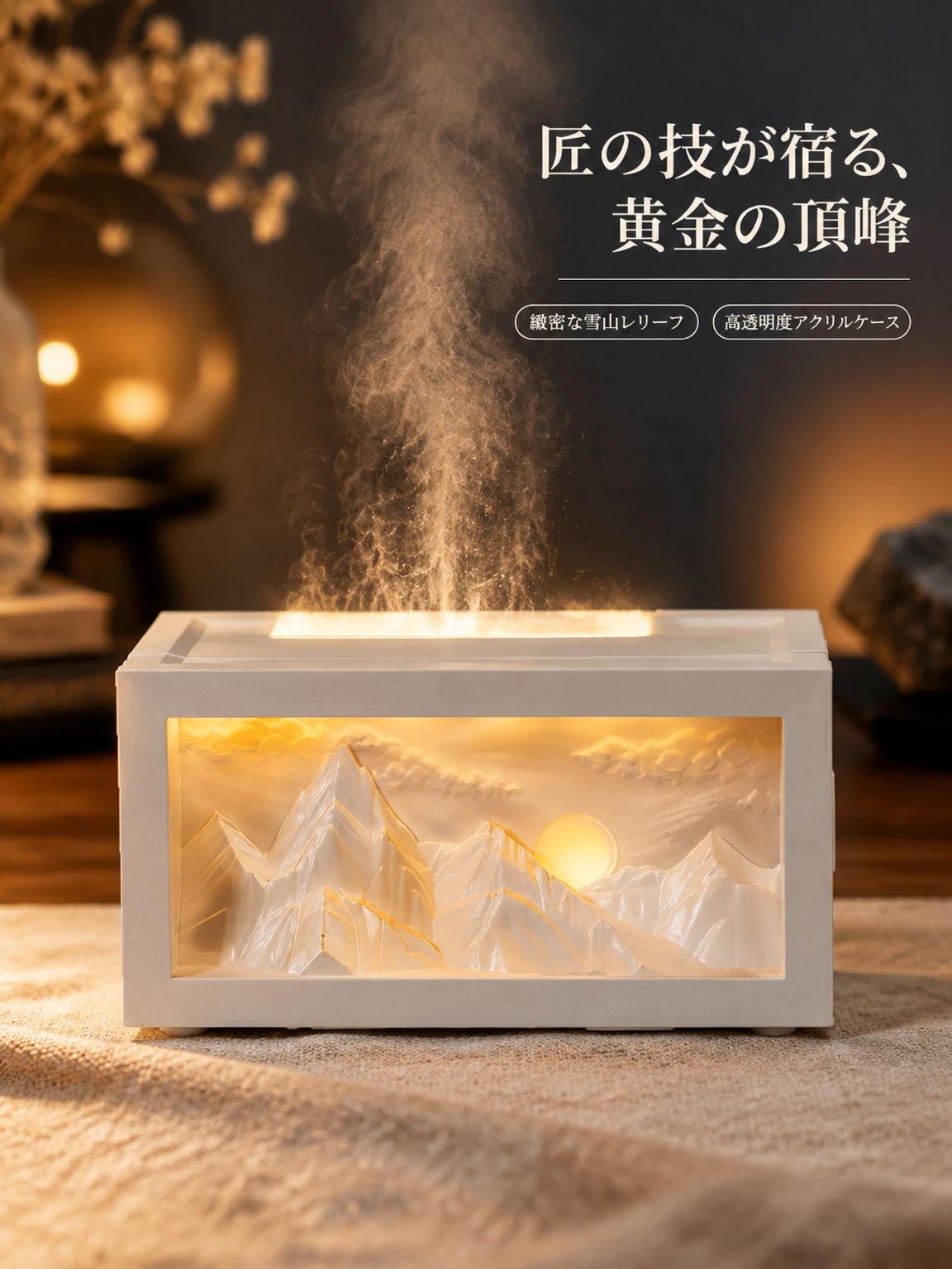 「雪山」アロマディフューザー・加湿器（日照金山デザイン）