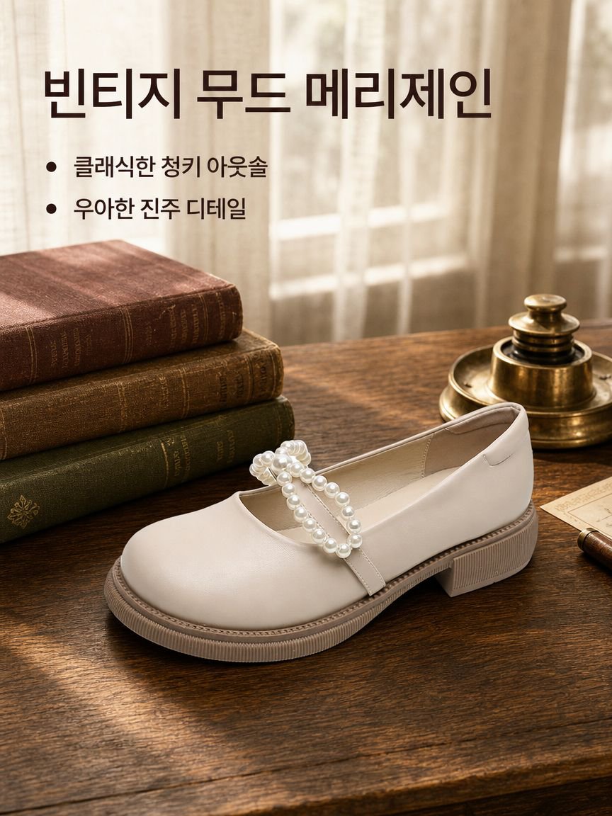 메리제인 슈즈여진주 학원풍 통굽로퍼 빈티지 펌프스 단화