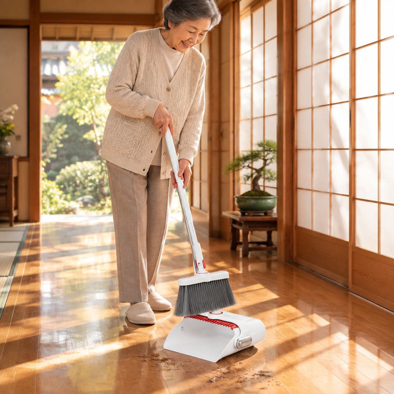 持ちやすいグリップデザインのほうき