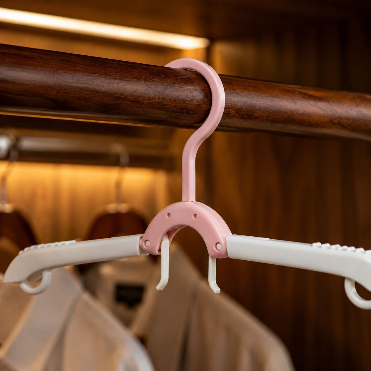 Foldable hanger showing space-saving design