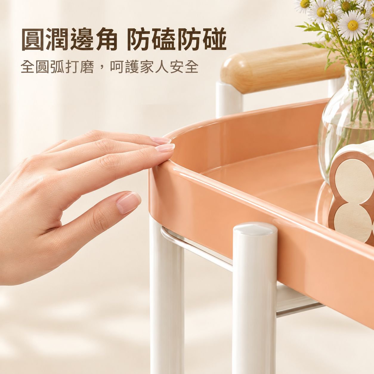 奶油風可移動邊几小推車帶輪置物架臥室床頭櫃客廳迷你茶几收納架