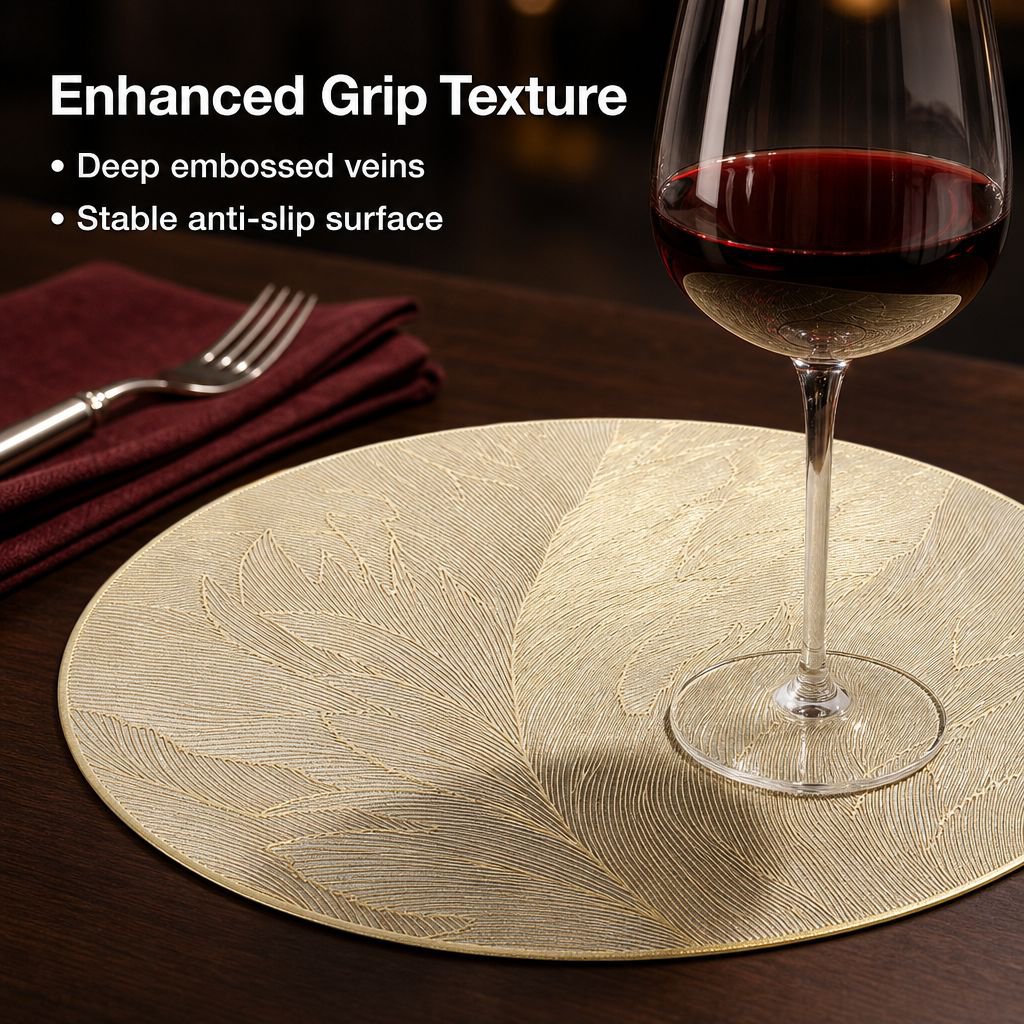 Light Luxury Feather Placemat Waterproof Oil-proof PVC Material Gold Stamped Vase Mat