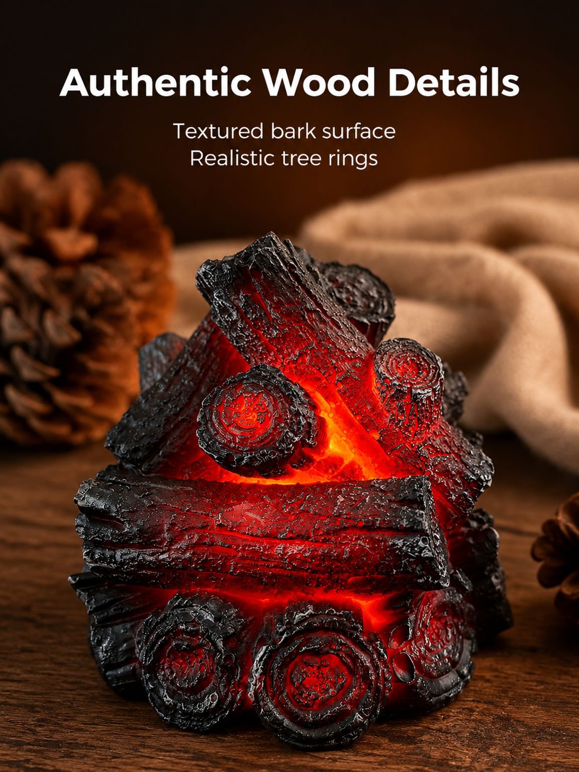 Resin Simulated Charcoal LED Flame Ambient Light, Modern Minimalist Battery-Powered Charcoal Pile, C