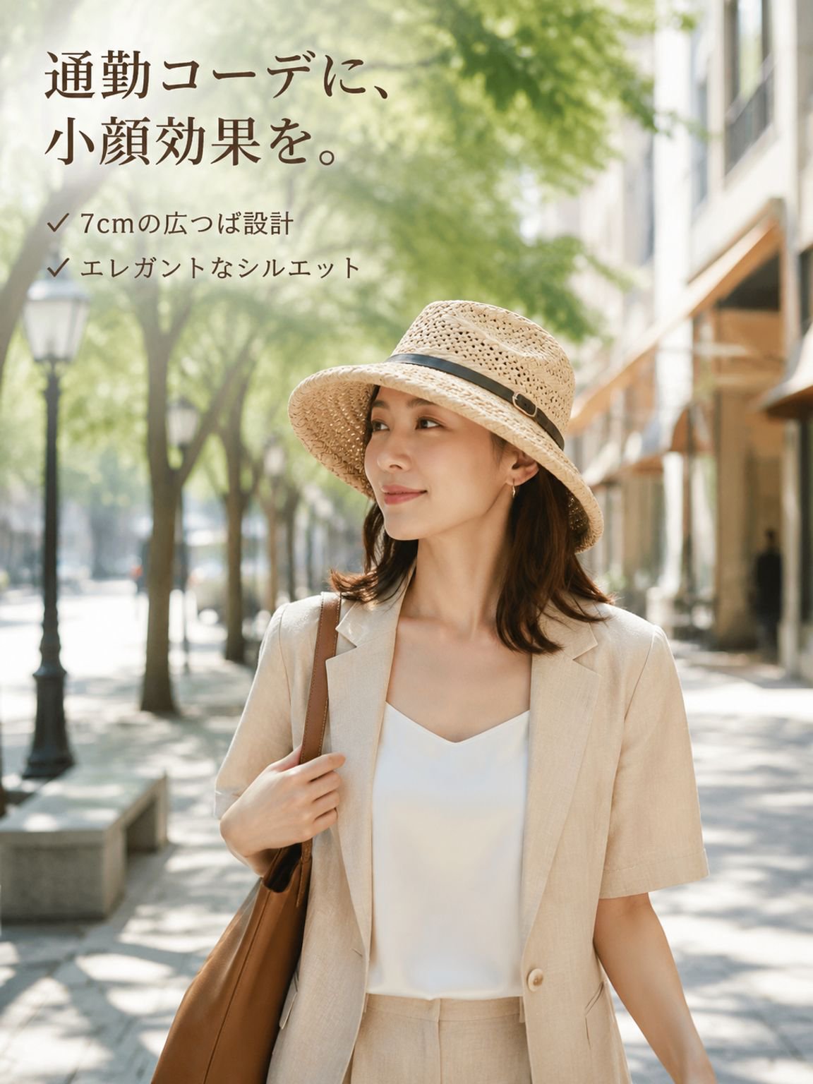 女性用日焼け防止中空麦わら帽子