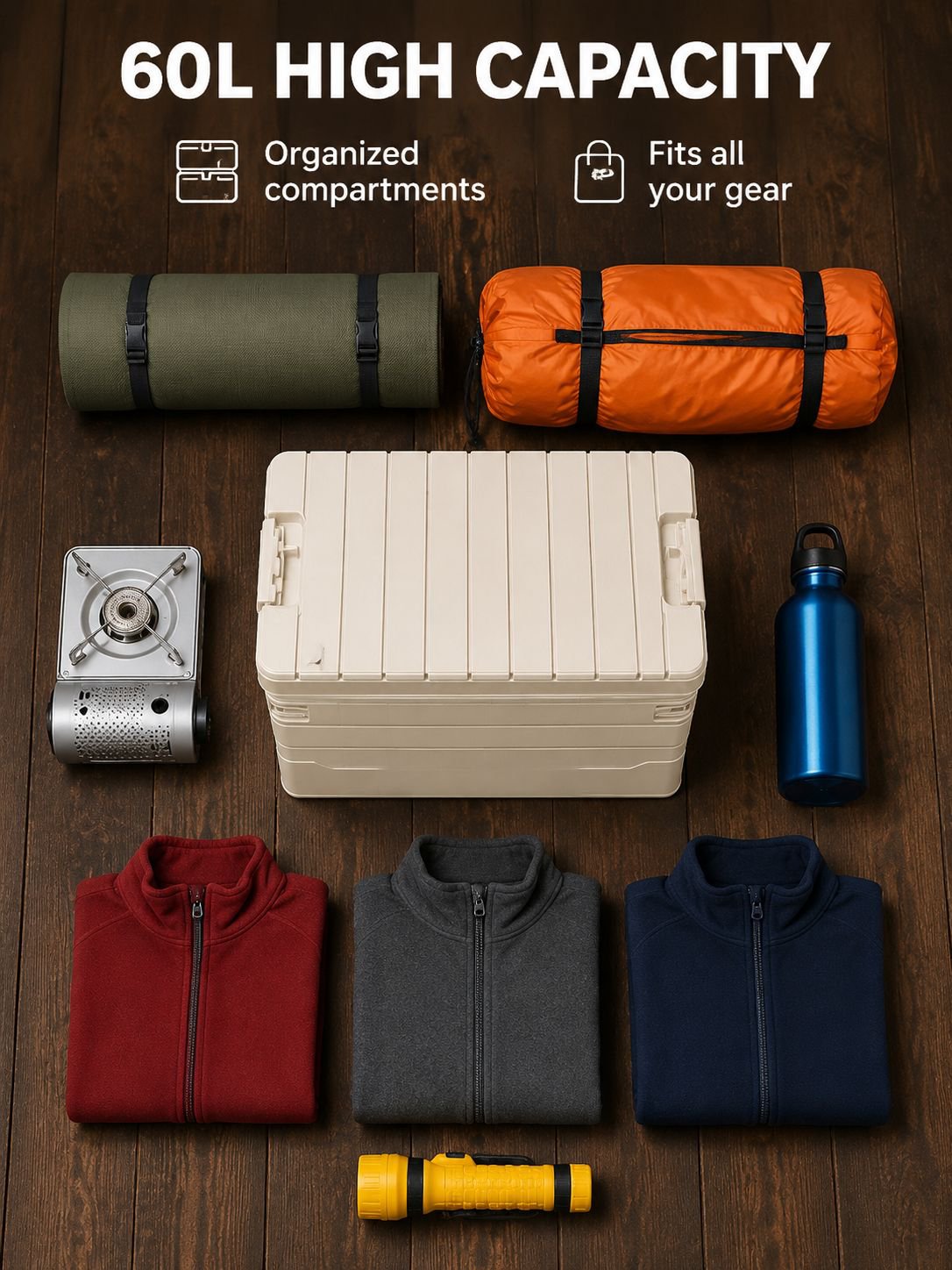 Lightweight camping tent with camping gear accessories