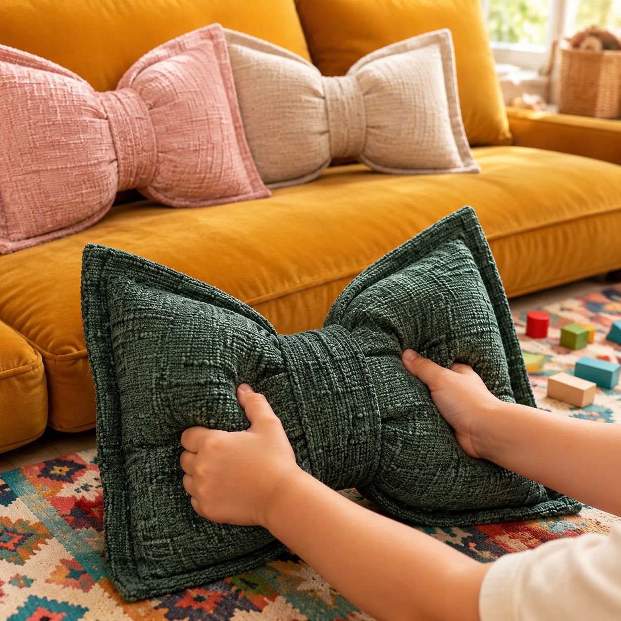 Almohada decorativa con lazo de chenilla